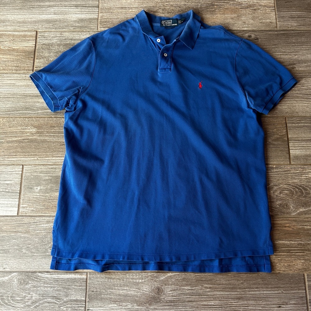 Polo Ralph Lauren Men's Blue Custom Fit Polo Shirt Red Pony Logo XXL Classic